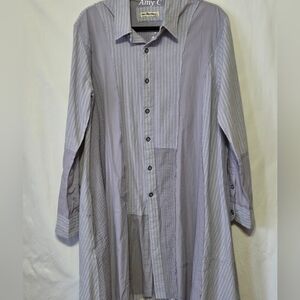 We The Free Ladies Casual Blue Pinstripe Button Down Shirt.